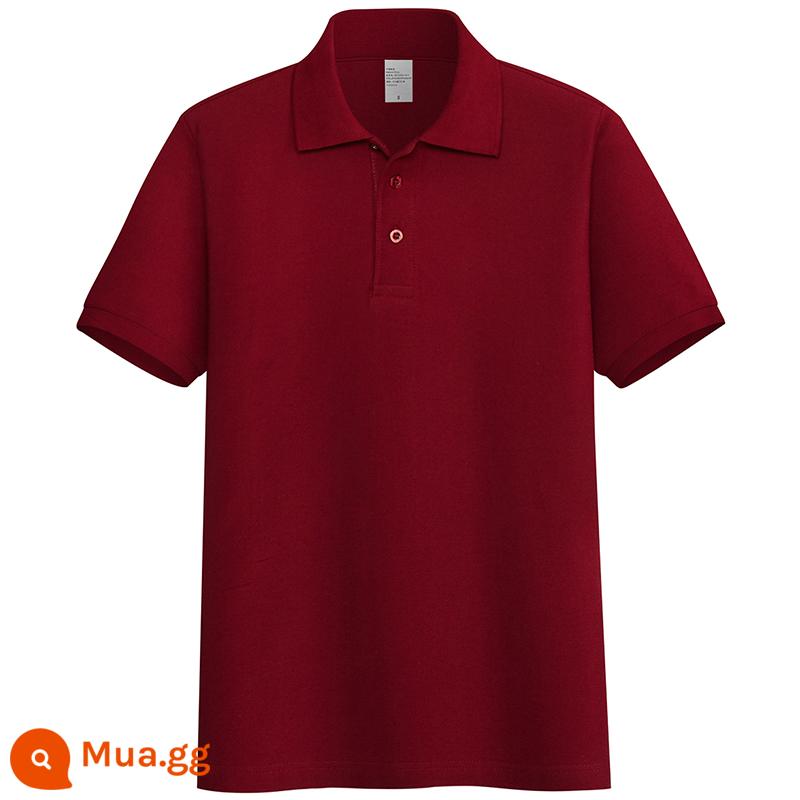 220G Cotton Áo Sơ Mi Áo Thun Nam Ngắn Tay Ve Áo Rời Đồng Màu Trung Niên Piqué Cotton Mùa Hè Ralph Lauren Áo Sơ Mi - rượu vang đỏ