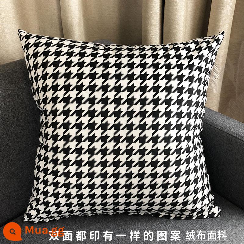 Đèn sofa phòng khách sang trọng đệm gối lưới lớn tựa lưng gối hình răng chó không có lõi vỏ gối vuông - Màu đen cổ điển Houndstooth (vỏ gối + lõi gối)