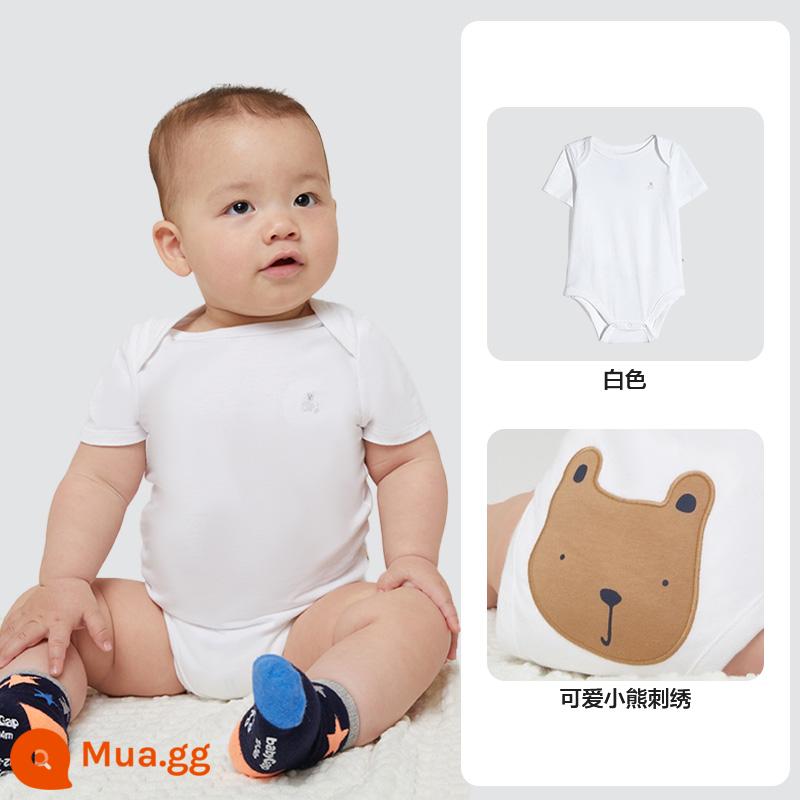 Áo Liền Quần Gap Sơ Sinh Cotton Ngắn Tay 736682 Mùa Đông 2022 Bộ Đồ Trẻ Em Mới Túi Gấu Rắm Quần Áo - Trắng