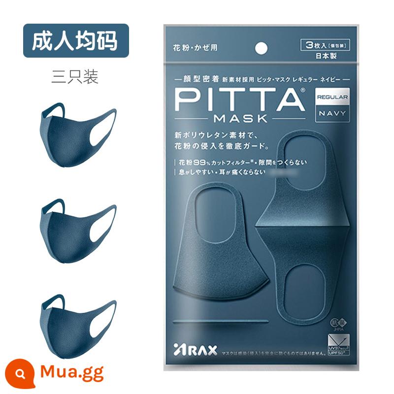 Mặt nạ pitta đen xám xanh nhập khẩu Nhật Bản chống bụi thoáng khí có thể giặt được mặt nạ chống nắng chống tia cực tím - Người mẫu trưởng thành-Xanh hải quân Một cỡ phù hợp với tất cả