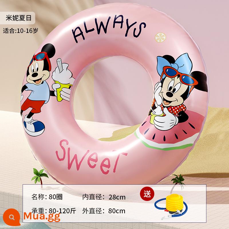 Bestway Vòng bơi trẻ em dày chống lật Disney bé trai và bé gái hoạt hình bơm hơi vòng nách - Chuột Disney Minnie size 80 (trọng lượng khuyến nghị 80-120 pounds) đi kèm với máy bơm