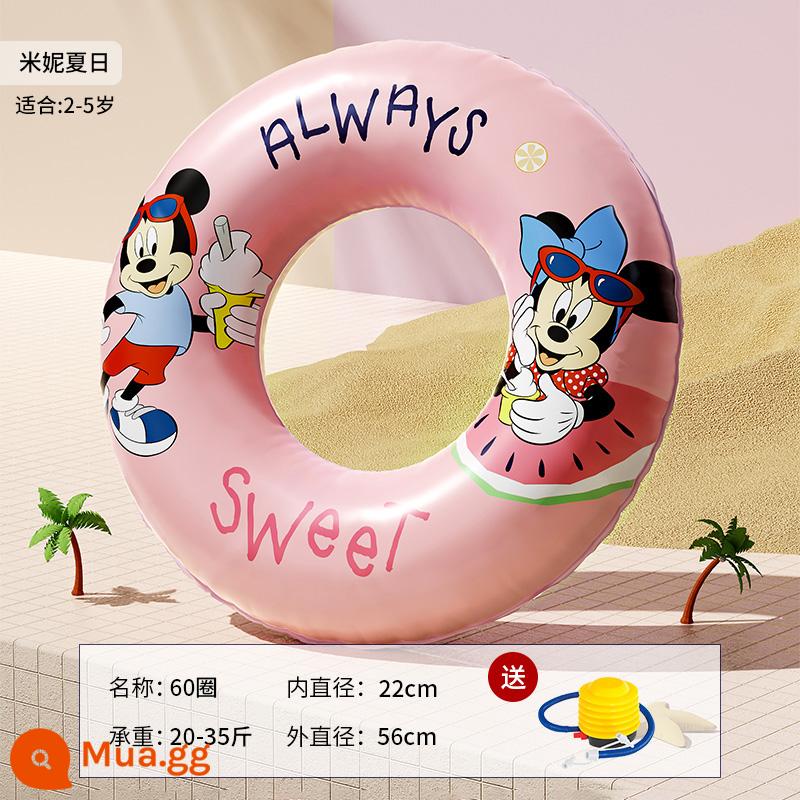 Bestway Vòng bơi trẻ em dày chống lật Disney bé trai và bé gái hoạt hình bơm hơi vòng nách - Chuột Disney Minnie size 60 (trọng lượng khuyến nghị 20-35 pounds) đi kèm với máy bơm