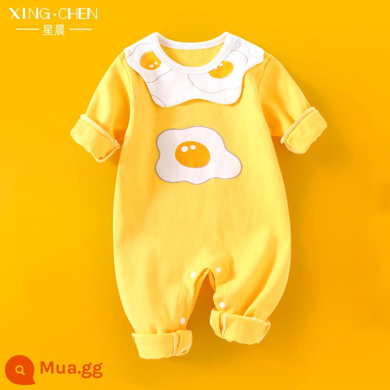 Áo Liền Quần Cho Bé Mùa Xuân Và Mùa Thu Cotton Nguyên Chất Nữ Bé Nam Đồ Ngủ Bé Sơ Sinh Trăng Tròn Áo Liền Quần Áo Liền Quần Đầu Thu Quần Áo - Quân đội xanh