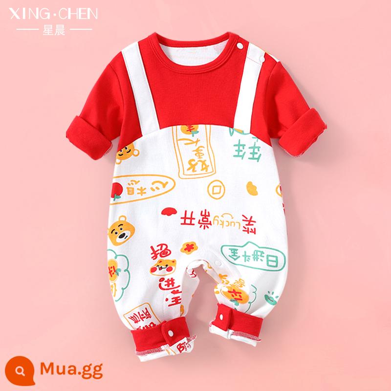 Áo Liền Quần Cho Bé Mùa Xuân Và Mùa Thu Cotton Nguyên Chất Nữ Bé Nam Đồ Ngủ Bé Sơ Sinh Trăng Tròn Áo Liền Quần Áo Liền Quần Đầu Thu Quần Áo - Kho báu nhỏ may mắn