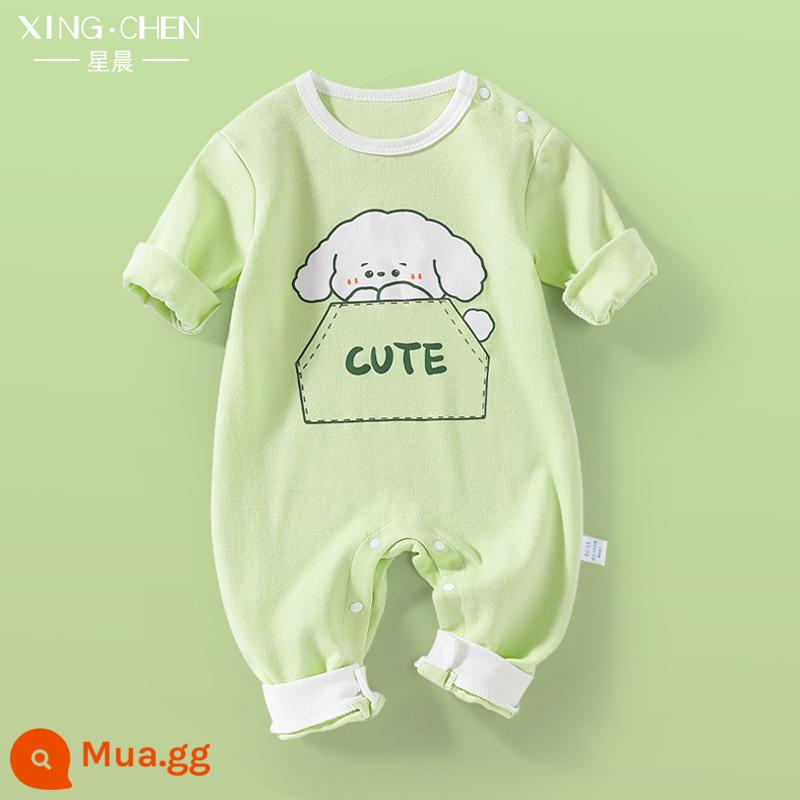 Áo Liền Quần Cho Bé Mùa Xuân Và Mùa Thu Cotton Nguyên Chất Nữ Bé Nam Đồ Ngủ Bé Sơ Sinh Trăng Tròn Áo Liền Quần Áo Liền Quần Đầu Thu Quần Áo - chú chó con nghịch ngợm