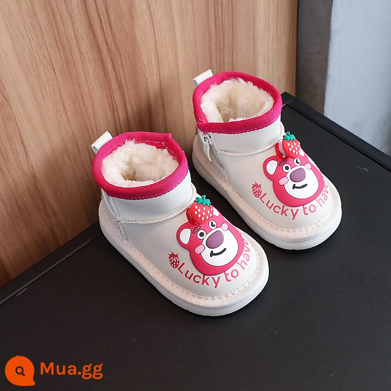 Ủng đi tuyết mùa đông cho bé trai và bé gái khủng long nhỏ giày cotton dày 0-1-2 tuổi cho bé cộng với lông cừu giày ấm cho bé - Hoa Hồng Đỏ 930