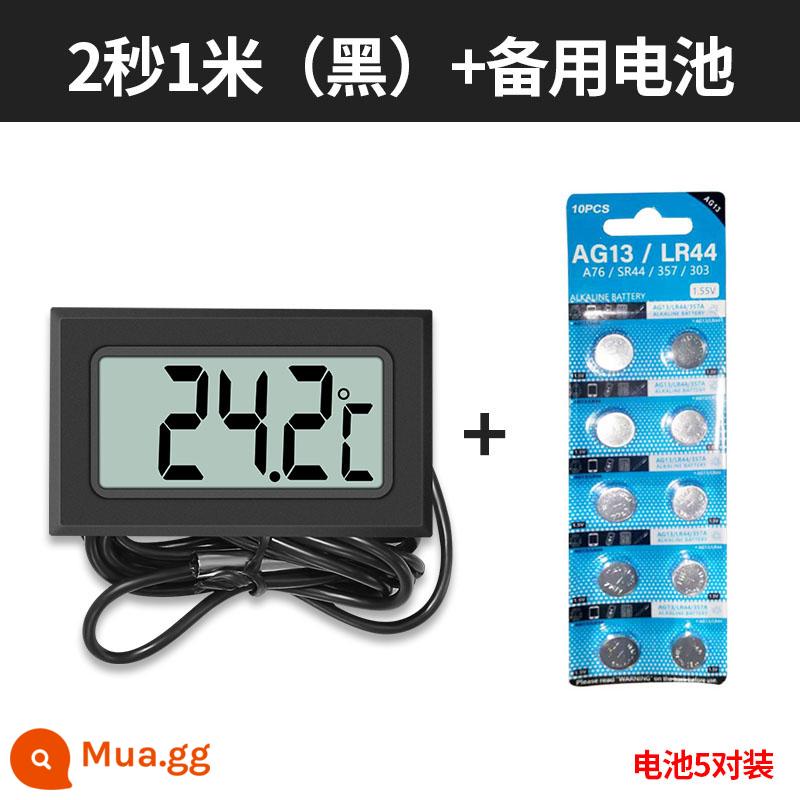 Với màn hình hiển thị kỹ thuật số nhiệt kế độ chính xác cao bể cá cảm biến nhiệt độ điện tử nhiệt kế tủ lạnh làm mới 2 giây - 1 mét trong 2 giây (đen) + pin dự phòng