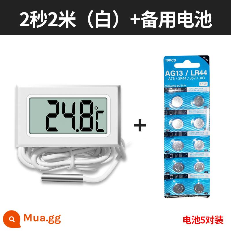 Với màn hình hiển thị kỹ thuật số nhiệt kế độ chính xác cao bể cá cảm biến nhiệt độ điện tử nhiệt kế tủ lạnh làm mới 2 giây - 2 giây 2 mét (màu trắng) + pin dự phòng