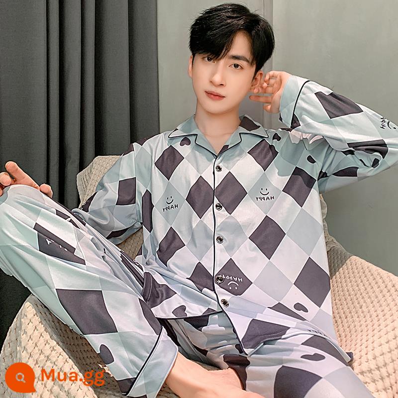 Bộ đồ ngủ nam xuân thu thanh niên cotton nguyên chất mỏng dài tay thu đông bé trai cotton nam phục vụ tại nhà phù hợp với - Cotton nam nguyên chất 81416