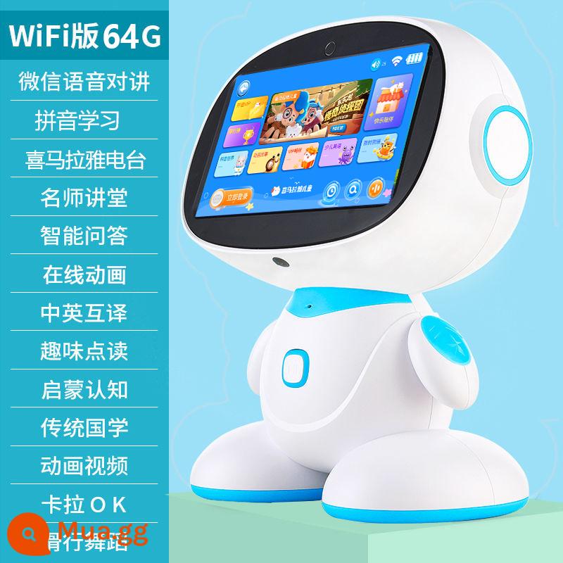 Máy học robot thông minh cho trẻ em trò chuyện wifi trò chuyện đầu tiên máy dạy trẻ em Child - Phiên bản WiFi màu xanh không đánh thức 64G+microphone kép+gói