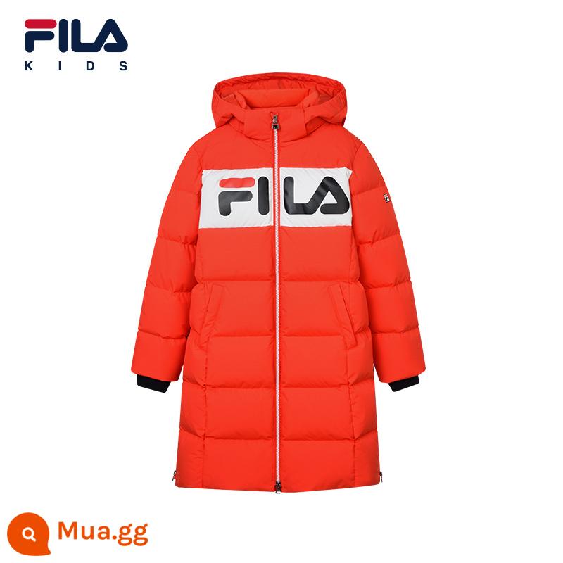 FILA KIDSFila quần áo trẻ em áo khoác trẻ em mùa đông 2023 phong cách mới dài phiên bản có mũ áo khoác ấm áp cho bé trai và bé gái - 1919 Đỏ rực-RD