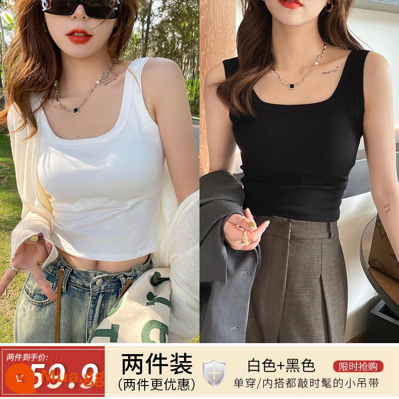 Đáy vest nữ mặc trong có treo chữ I mặc ngoài có đệm ngực lót lưng đẹp áo bra tích hợp áo crop top ngắn - Trắng + đen, gói 2 món có giá ưu đãi hơn