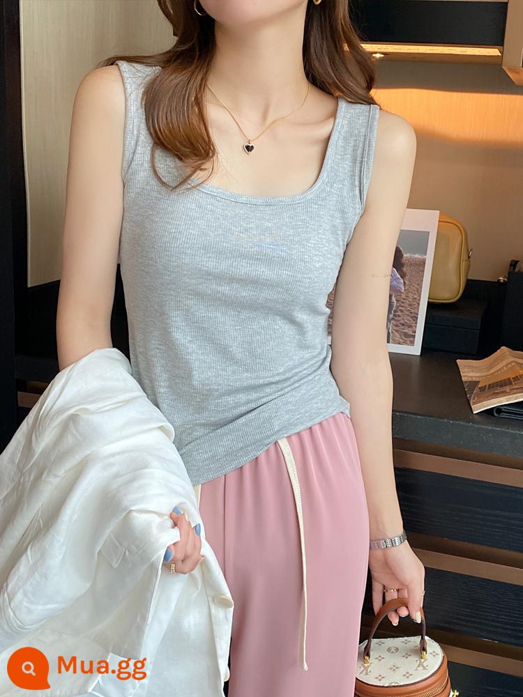 Cổ vuông yếm trong phù hợp với phụ nữ bìa bên trong cặp vú đáy top mặc mùa hè cotton nguyên chất áo thun không tay màu trắng mùa đông - Cổ áo vuông màu xám