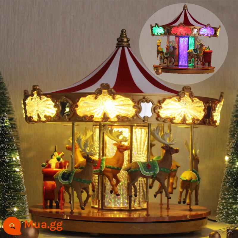 Mỹ Mr. Giáng Sinh bằng gỗ hộp nhạc thủ công carousel người yêu cô gái món quà sinh nhật - Sân chơi nai sừng tấm vàng + đèn lồng