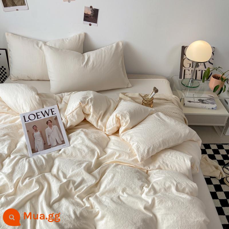 Vỏ chăn màu trơn 100 cotton nguyên chất một mảnh 150X200X230 vỏ chăn bông đôi ký túc xá 4 bộ ba mảnh 180X220 - Ngà voi