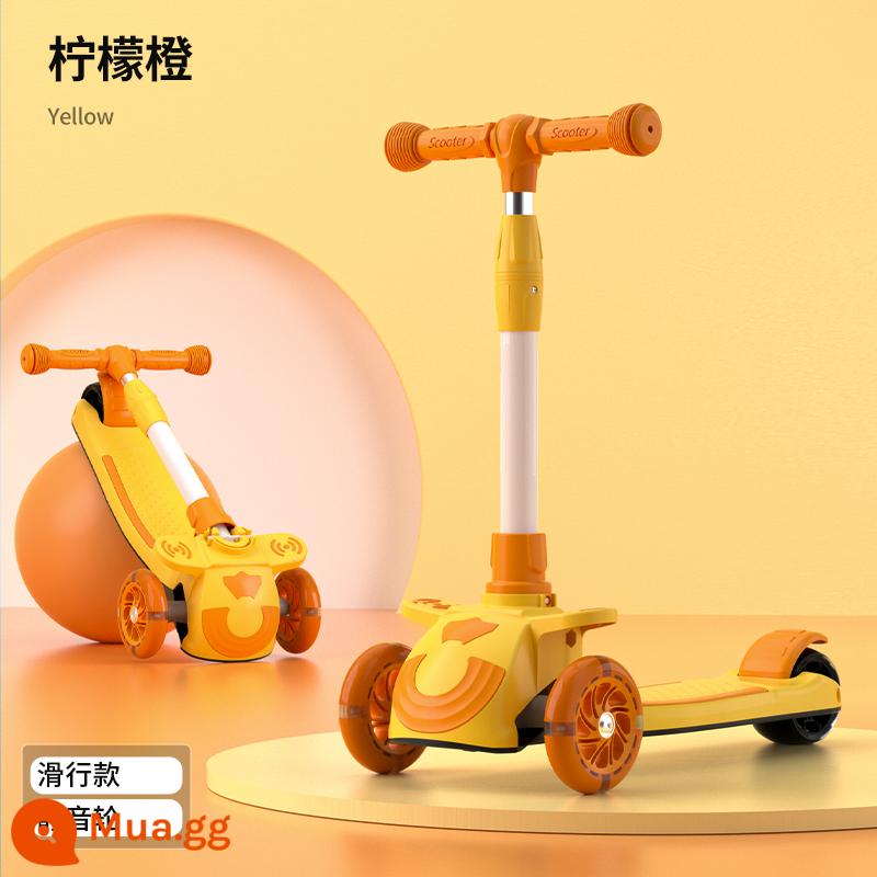 Xe Scooter trẻ em 1-3-6-12 tuổi bé trai và bé gái xe trượt 3 trong 1 có thể ngồi đẩy đi xe yo Scooter - Màu cam chanh/Bánh xe flash/Không có đèn chiếu sáng bằng nhạc Không cần cài đặt