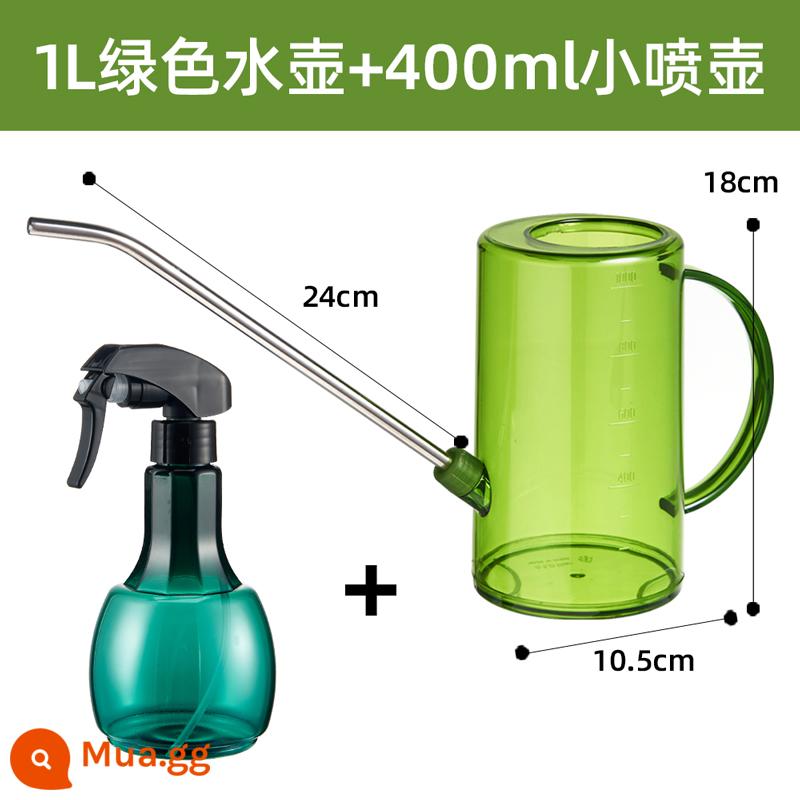 Ấm đun nước tưới hoa hộ gia đình nhỏ tắm ấm đun nước miệng dài ấm đun nước tưới nước để trồng hoa lan và tưới nước mọng nước hiện vật tưới nước ấm đun nước - 1L màu xanh lá cây + bình tưới nước nhỏ cho thú cưng màu xanh lá cây