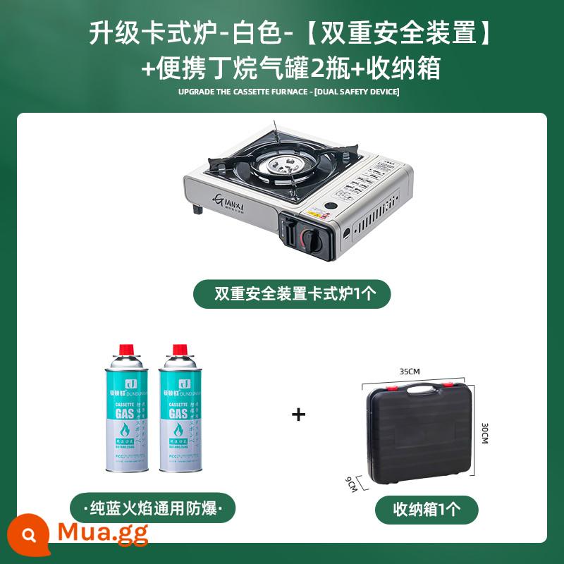 Bếp Cassette Ngoài Trời Di Động Bếp Gas Dã Ngoại Bếp Cắm Trại Nồi Lẩu Thẻ Bếp Từ Cass Bếp Bếp Gas Âm - Bếp Cassette trắng [thiết bị an toàn kép + 2 bình gas + hộp bảo quản]