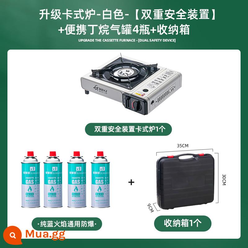 Bếp Cassette Ngoài Trời Di Động Bếp Gas Dã Ngoại Bếp Cắm Trại Nồi Lẩu Thẻ Bếp Từ Cass Bếp Bếp Gas Âm - Bếp Cassette trắng [thiết bị an toàn kép + 4 bình ga + hộp bảo quản]