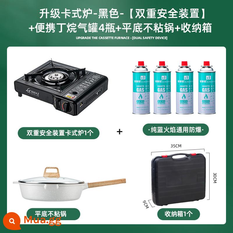 Bếp Cassette Ngoài Trời Di Động Bếp Gas Dã Ngoại Bếp Cắm Trại Nồi Lẩu Thẻ Bếp Từ Cass Bếp Bếp Gas Âm - Bếp Cassette đen [thiết bị an toàn kép + 4 bình ga + nồi chống dính đáy phẳng + hộp bảo quản]