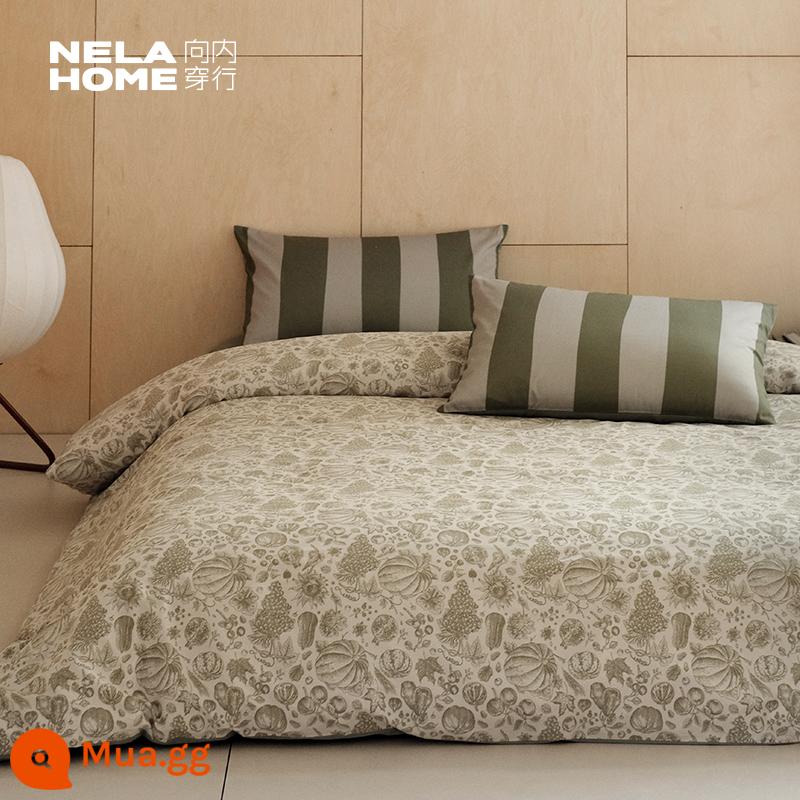 NELA HOME Bộ khăn trải giường bằng vải bông bí ngô dài 100 chi tiết, bộ 4 món bằng vải cotton, khăn trải giường bằng vải cotton nguyên chất, các mẫu mùa thu và mùa đông - câu chuyện bí ngô