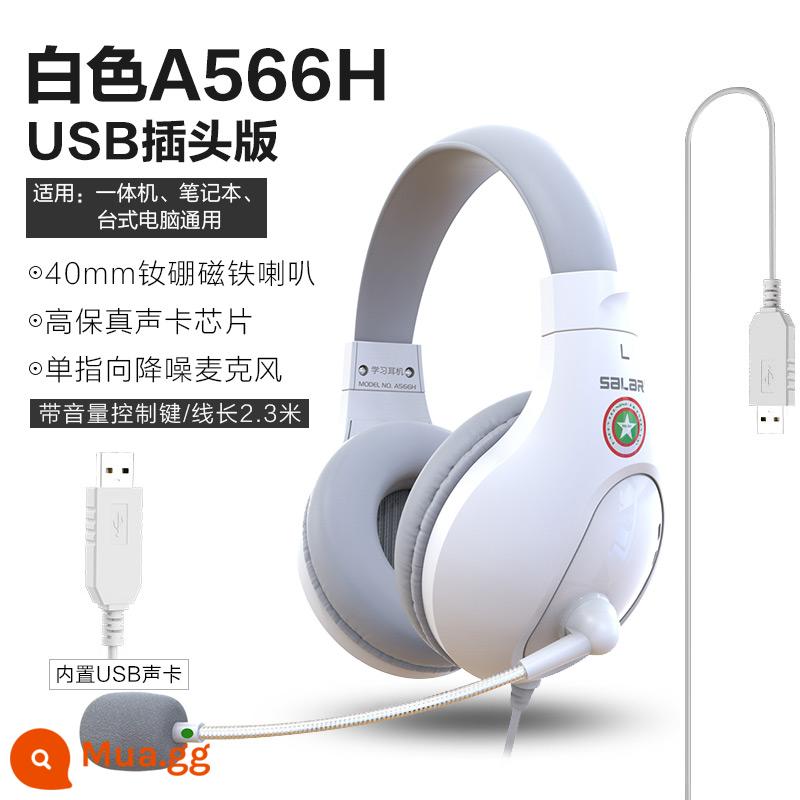 Tai nghe học tập gắn trên đầu Sound Lai A566 Luyện nghe và kiểm tra nghe tiếng Anh lớp học trực tuyến tai nghe điện thoại di động máy tính bảng kỳ thi tuyển sinh cấp 3 đối thoại người máy chuyên dụng với micrô máy tính xách tay trò chơi máy tính để bàn - Trắng[A566H][Phiên bản phích cắm USB]