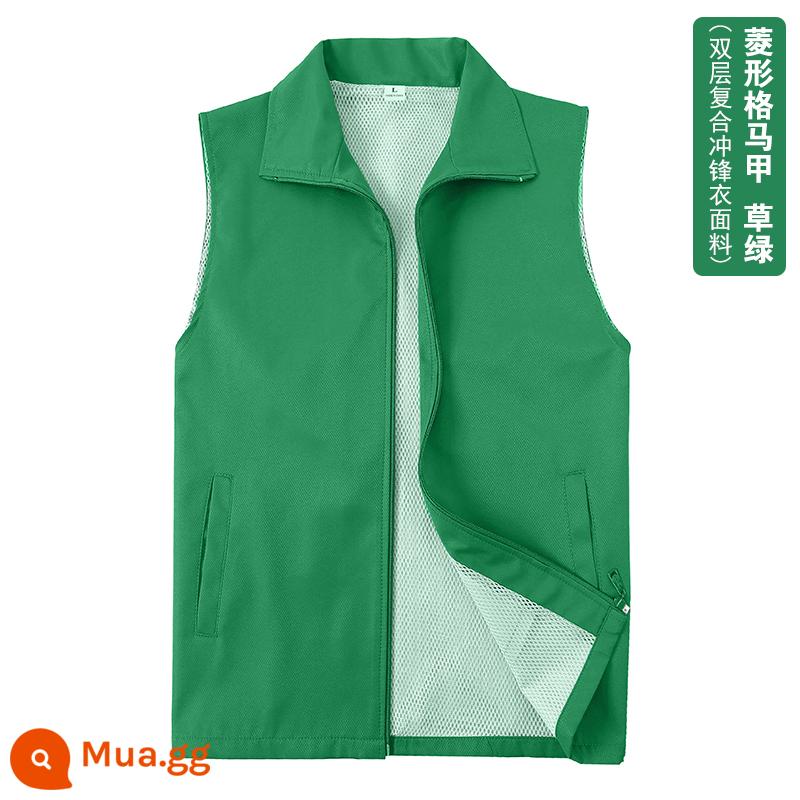 Dịch vụ tình nguyện Vest Áo bảo hộ lao động màu đỏ tùy chỉnh Quần áo tùy chỉnh Quảng cáo dịch vụ công cộng Vest in logo - Áo vest hai lớp màu xanh cỏ