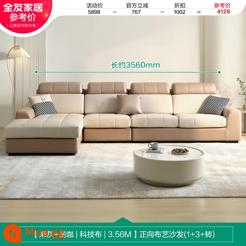 Quanyou Home Đơn Giản Hiện Đại Sofa Vải Hình Chữ L Phòng Khách Công Nghệ Vải Nội Thất Sofa Hoàng Phi 102251 - [Beige+Cà phê nhạt E|Vải kỹ thuật|3,56M] Sofa vải dương (1+3+Return)