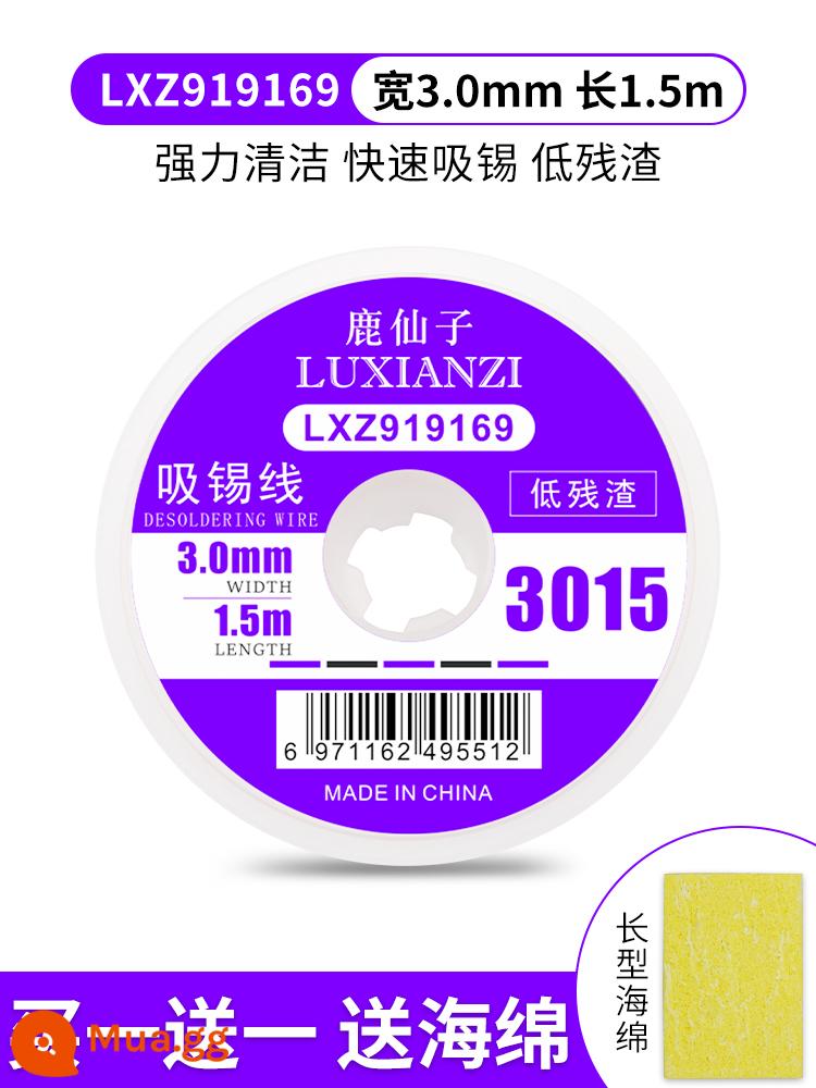 Dây hàn chính hãng Luxianzi, băng hàn, băng loại bỏ xỉ thiếc, dụng cụ loại bỏ miếng đệm loại bỏ thiếc CP2015/3515/BGA - [Hươu Tiên] 3015 chiều rộng 3.0 (bao gồm miếng bọt biển)