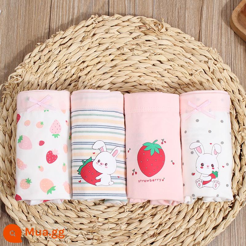 Đồ lót trẻ em trong thời đại cotton - Thỏ dâu (bốn góc) loại A cotton nguyên chất không PP, 4 gói