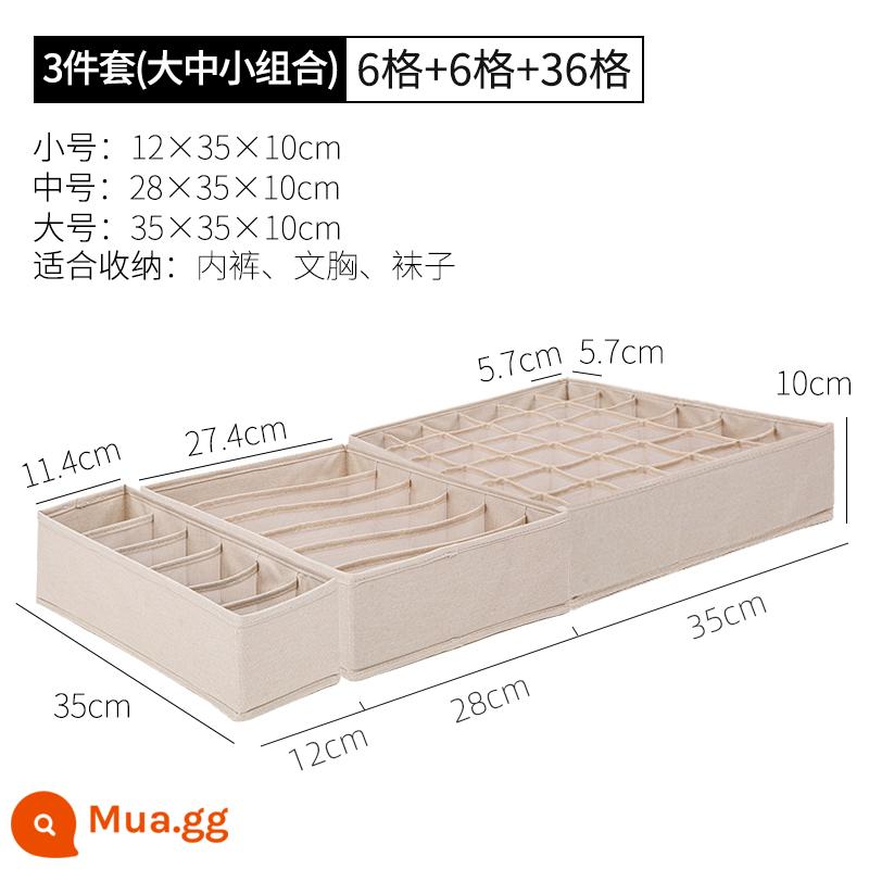 IRISIRIS loại ngăn kéo vải hộp bảo quản đồ lót tất áo ngực quần lót ngăn nhà lưu trữ hộp bảo quản - Bộ ba món, nhỏ + vừa + lớn, màu xám [mẫu nâng cấp có thể giặt được]