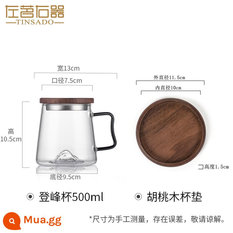 Borosilicon Glass Borosilicon trong suốt và bên phải trong suốt Cúp văn phòng Tea Cup Mark để uống cốc nước có nắp - Nắp cốc gỗ nguyên khối Dengfeng + giá đỡ cốc gỗ nguyên khối