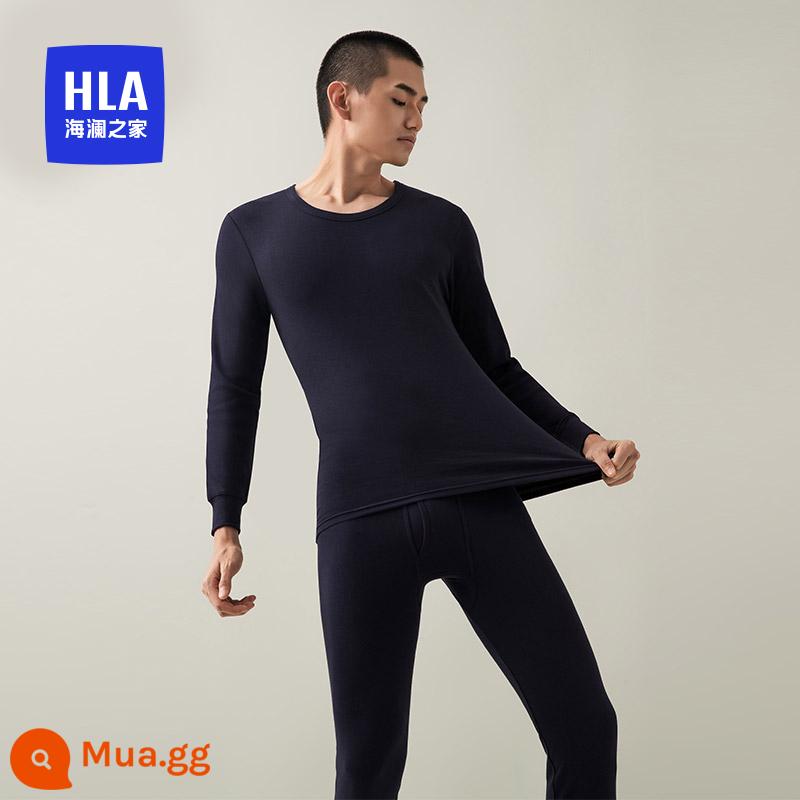 HLA/Heilan Trang chủ Quần áo và quần cotton nguyên chất sưởi ấm cho nam giới Cổ tròn mùa thu Quần áo mùa thu cho bé trai Quần vệ sinh Áo len cotton - Màu xanh hải quân 5005