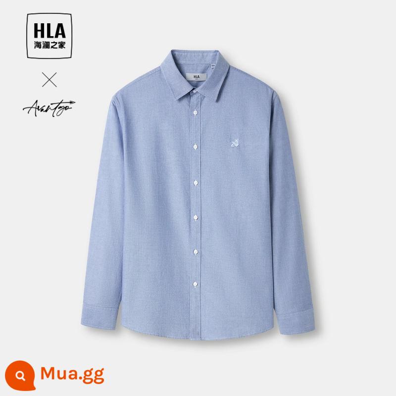 [Cotton Oxford kéo sợi] HLA/Hailan House Light Business Mùa xuân và mùa thu 2023 Áo sơ mi nam dài tay mới - Thêu ngực màu xanh nhạt 20-Oxford