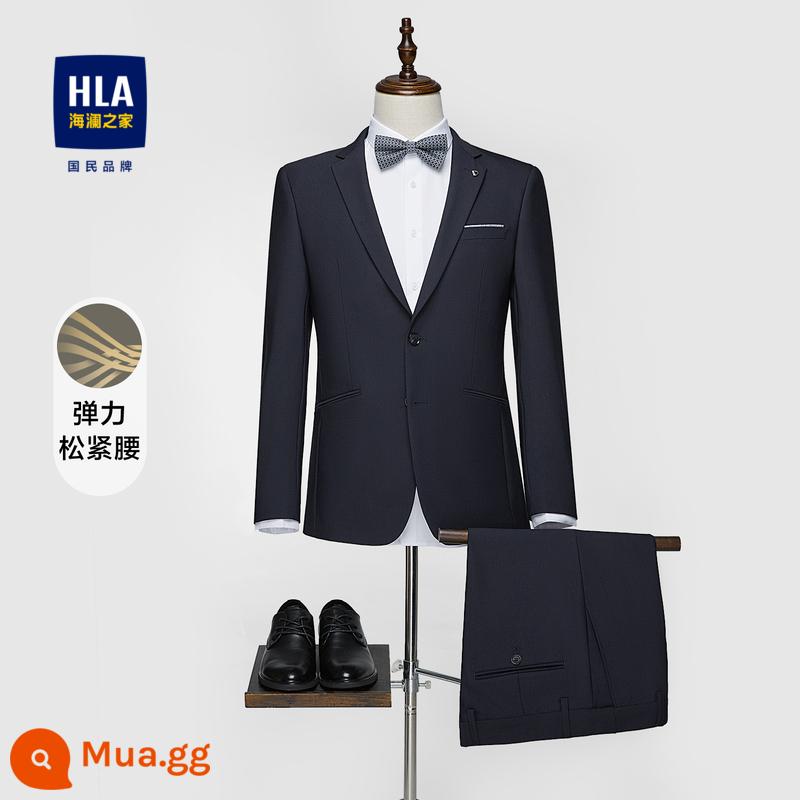 [Bộ phương Tây] Bộ vest nam HLA/Hailan House dễ chăm sóc không cần ủi bộ đồ cưới phỏng vấn công việc nam mùa xuân và mùa thu - Tiệc công sở người mẫu siêu mảnh mai-Navy 06