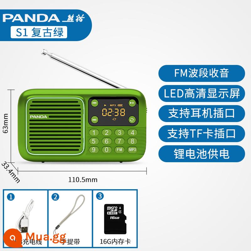 Panda S3 máy nghe đài cho người già chuyên hát và thu âm tích hợp U disk Walkman - Xanh [cấu hình chuẩn + thẻ nhớ 16G]