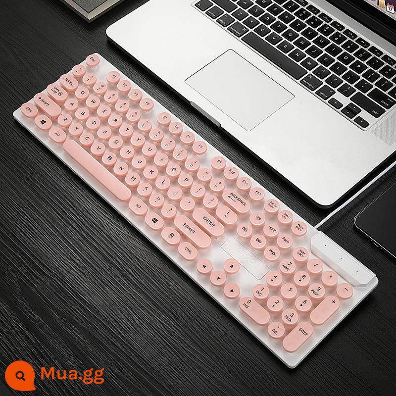 Nhà Yêu Nước Retro Bàn Phím Máy Tính Chuột Bộ Phim Có Dây Bộ Bàn Phím Tắt Tiếng Máy Tính Để Bàn Notebook Bên Ngoài - Keycap hình tròn cổ điển màu hồng nữ tính (bàn phím đơn)