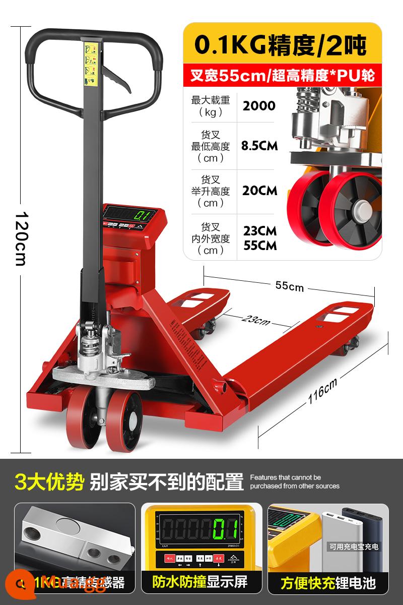 Cân điện tử xếp chồng 2 tấn 3 tấn sàn gia súc dây cân bằng tay thủy lực pallet xe tải dây cân sàn kho bãi hậu cần - 2 tấn [độ chính xác cực cao 0,1kg] phuộc hẹp 55cm (được trang bị cao cấp chống nước, chống bụi, chống đóng băng, chống va chạm và chống sốc + bánh xe im lặng)