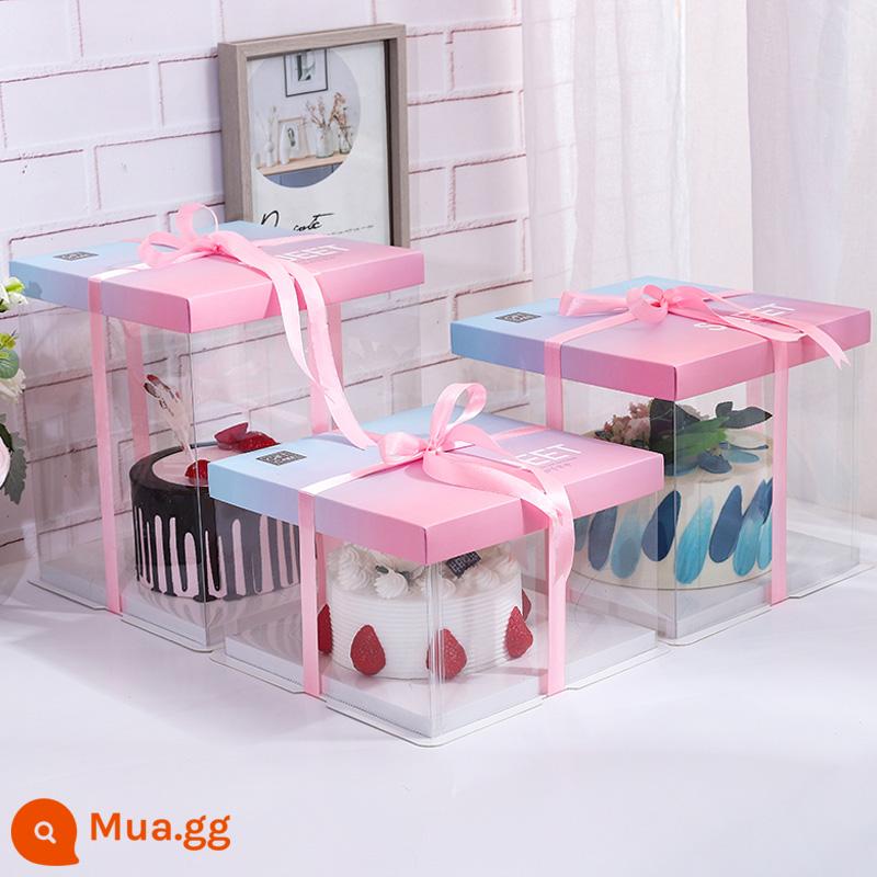 Hộp bánh sinh nhật bao bì hộp 6 sáu inch 8 tám inch 12 inch 10 inch đơn hai lớp cao vuông trong suốt hộp bánh - Hộp trong suốt—[vỏ màu gradient + đáy trắng]