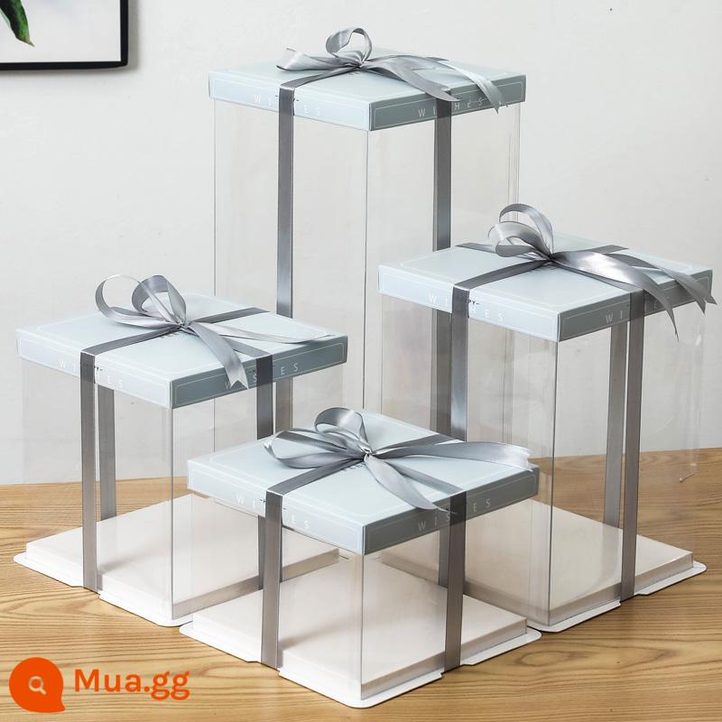 Hộp bánh sinh nhật bao bì hộp 6 sáu inch 8 tám inch 12 inch 10 inch đơn hai lớp cao vuông trong suốt hộp bánh - Hộp trong suốt—[nắp xám + đáy trắng]