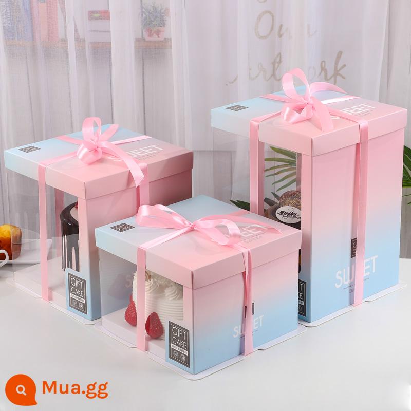 Hộp bánh sinh nhật bao bì hộp 6 sáu inch 8 tám inch 12 inch 10 inch đơn hai lớp cao vuông trong suốt hộp bánh - Trong suốt—[màu gradient + nền trắng]