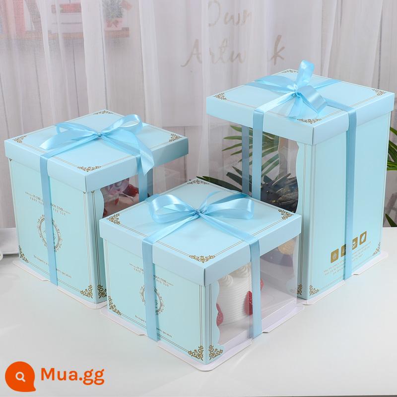 Hộp bánh sinh nhật bao bì hộp 6 sáu inch 8 tám inch 12 inch 10 inch đơn hai lớp cao vuông trong suốt hộp bánh - Trong suốt—[nền xanh + trắng]