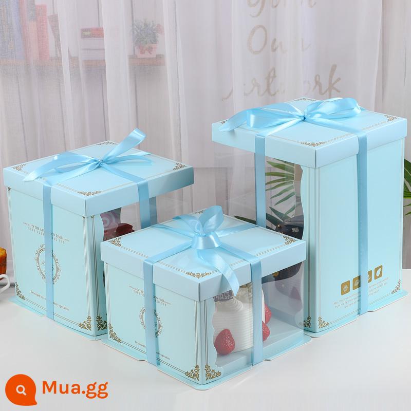 Hộp bánh sinh nhật bao bì hộp 6 sáu inch 8 tám inch 12 inch 10 inch đơn hai lớp cao vuông trong suốt hộp bánh - Trong suốt—[nền xanh + xanh]