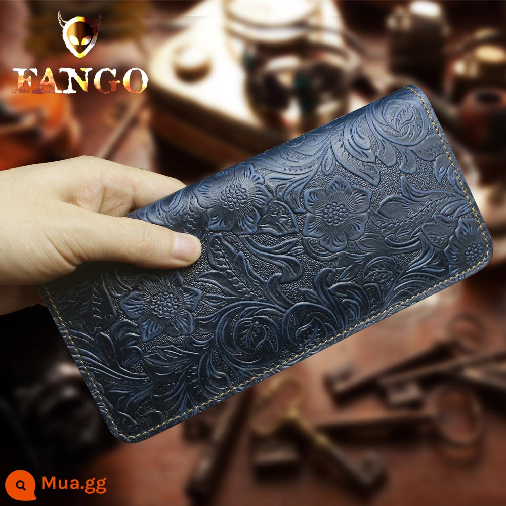 Ban Đầu Handmade Dài Phiên Bản Ví Da Bò Nam Nữ Retro Đơn Giản Ví Da Ngựa Điên Ví Da Cặp Đôi Ví Triều - Pulan chạm khắc