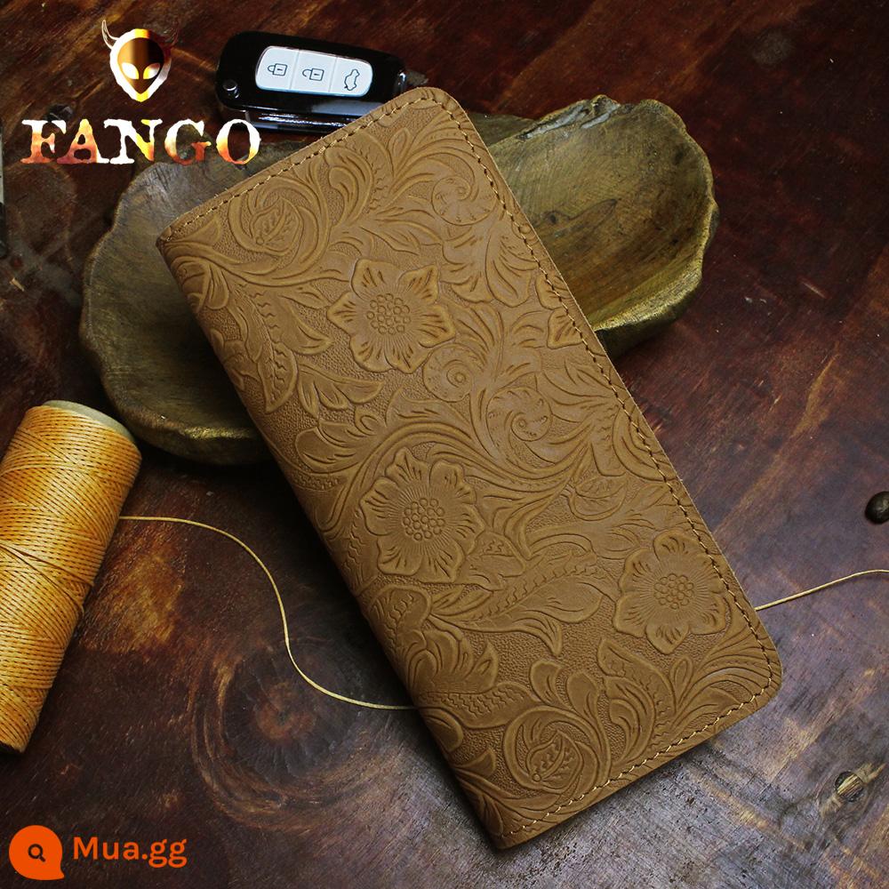 Ban Đầu Handmade Dài Phiên Bản Ví Da Bò Nam Nữ Retro Đơn Giản Ví Da Ngựa Điên Ví Da Cặp Đôi Ví Triều - Khắc màu nâu nhạt