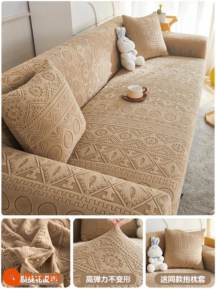 Vỏ bọc ghế sofa đàn hồi bằng nhung Jacquard Vỏ bọc đa năng bao gồm tất cả các loại chống mèo chống trầy xước phổ biến bốn mùa mới 2023 vỏ bọc ghế sofa mùa thu đông - cà phê Mia