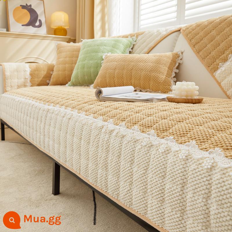 Đệm sofa vải nhung, đệm chống trượt đa năng cho mọi mùa, vỏ sofa phổ thông mùa thu đông, đệm ghế vải khăn, mùa đông - Thì thầm-kaki