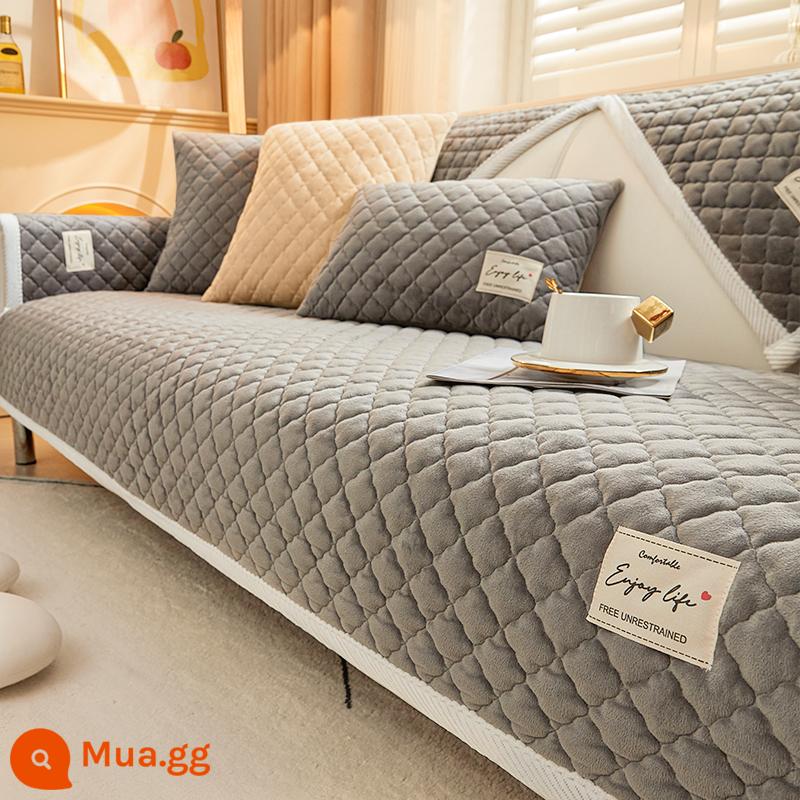 Đệm sofa vải nhung, đệm chống trượt đa năng cho mọi mùa, vỏ sofa phổ thông mùa thu đông, đệm ghế vải khăn, mùa đông - Kẻ sọc - xám bạc