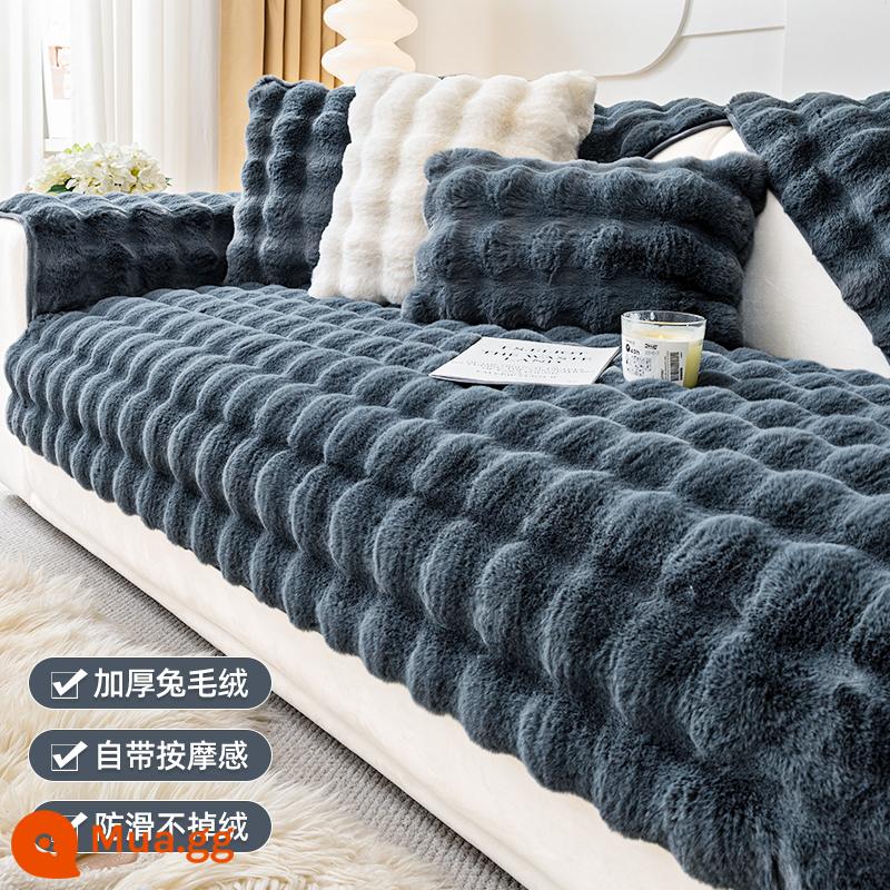 Kem Phong Cách Thỏ Nhung Ghế Sofa Mùa Đông Làm Đặc Thỏ Sang Trọng Phong Cách Mới 2023 Mùa Thu Đông Ghế Sofa Bao Khăn Vải - Lông thỏ lượn sóng - Xám không gian