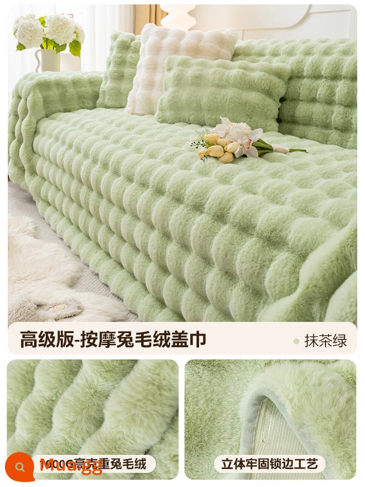 Vỏ sofa nhung thỏ dày mùa đông, vỏ bọc tay vịn cao cấp, vỏ sofa, chăn đệm ghế đa năng trọn gói - Lông thỏ - Màu Matcha [Phiên bản cao cấp 1000g Dày]